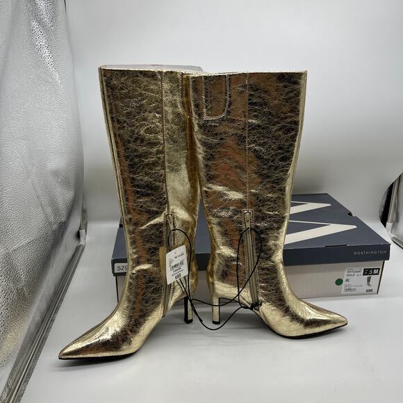 Worthington Womens Pleasant Stiletto Heel Dress Boots Gold Size 6 - Picture 3 of 16